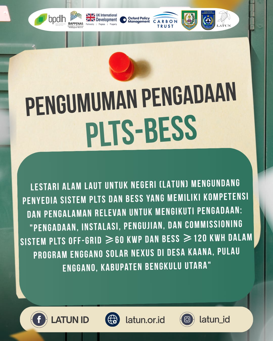 Pengumuman Pengadaan PLTS Mini Kompetisi
